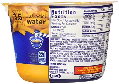 KRAFT Macaroni & Cheese Dinner Cup Easy Mac Original, 58 grams Cups (Pack of 12)