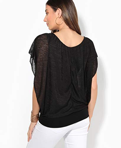 KRISP 6093-BLK-ML, Blusa Mujer Ancha Elegante Fiesta, Negro (6093), M/L (40-42)