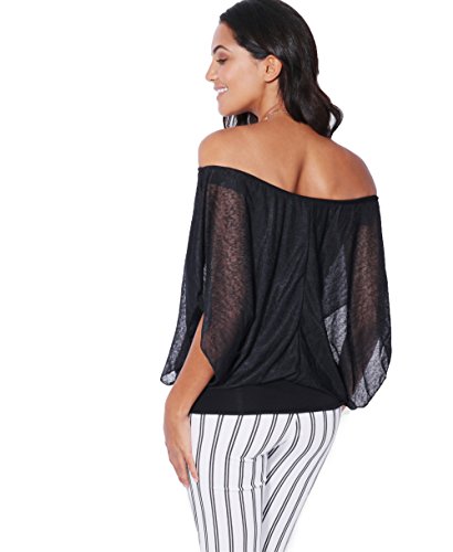 KRISP 6093-BLK-ML, Blusa Mujer Ancha Elegante Fiesta, Negro (6093), M/L (40-42)