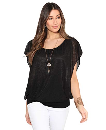 KRISP 6093-BLK-ML, Blusa Mujer Ancha Elegante Fiesta, Negro (6093), M/L (40-42)