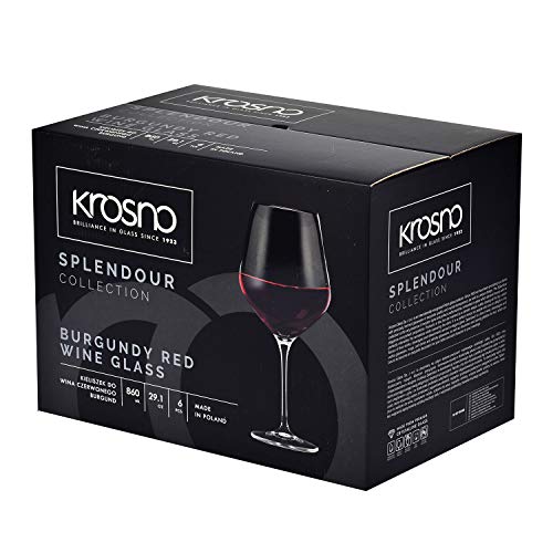 Krosno Grande Copas de Vino Tinto | Conjunto de 6 Piezas | 860 ML | Splendour Collection Uso en Casa, Restaurante y en Fiestas | Apto para Microondas y Lavavajillas