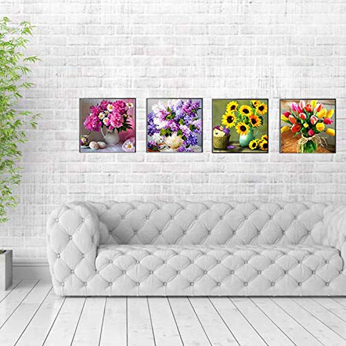 KRUCE 4 Paquetes de Kits de Taladro Completo DIY 5D Diamond Painting Art, Flor de Taladro Completo Floral para Adultos, decoración de la Pared del hogar para niños