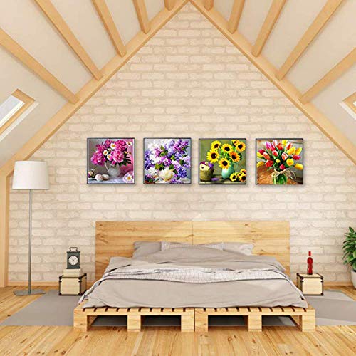 KRUCE 4 Paquetes de Kits de Taladro Completo DIY 5D Diamond Painting Art, Flor de Taladro Completo Floral para Adultos, decoración de la Pared del hogar para niños