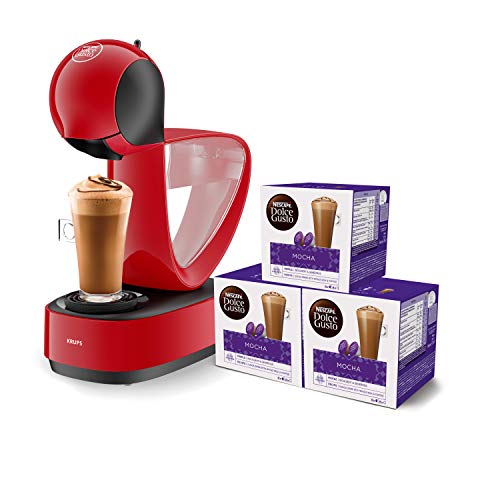 Krups Dolce Gusto Infinissima KP1705 - Cafetera cápsulas Dolce Gusto, 15 bares y 1500 W, con depósito de 1.2 L, monodosis multibebidas frías y calientes, manual, color rojo + 3 Packs Café Mocha