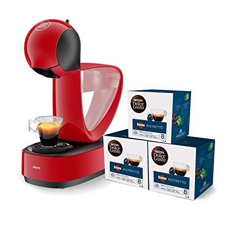 Krups Dolce Gusto Infinissima KP1705 - Cafetera cápsulas Dolce Gusto, 15 bares y 1500 W, con depósito de 1.2 L, monodosis multibebidas frías y calientes, manual, color rojo + 3 Packs Café BONKA