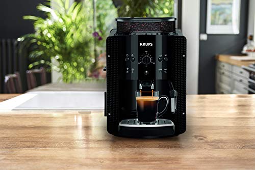 Krups EA8108 Roma - Cafetera Superautomática, 15 bares, molinillo de café cónico de metal, con selección de cantidad e intensidad de café, boquilla de vapor, 2 boquillas, incluye kit limpieza