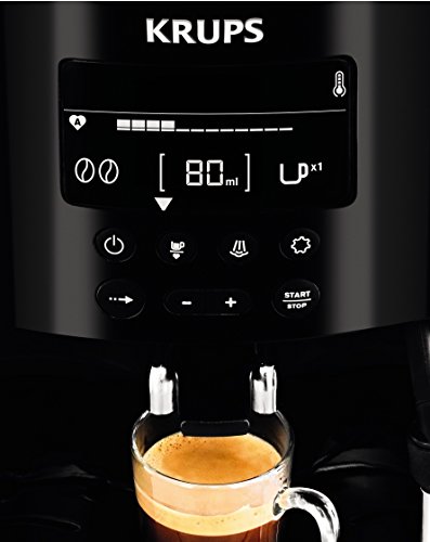 Krups EA8150 - Cafetera Automática 15 Bares de Presión, Pantalla LCD, 3 Niveles de Intensidad, Ajustable de 20 ml a 220 ml, Programa Automático de Limpieza y Descalcificación, Molinillo Integrado