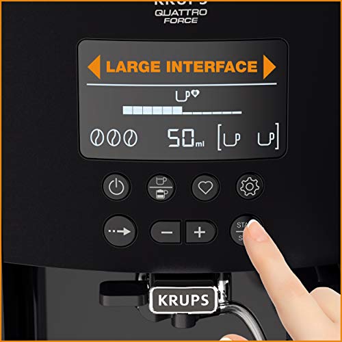 Krups Quattro Force Arabica Latte EA819E - Cafetera Superautomática 15 Bares, Pantalla LCD, Programas de Leche y Personalización Bebidas, Molinillo Metálico Profesional, Modo Limpieza, Jarra Leche