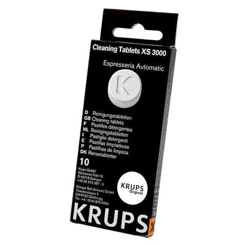 Krups XS300010 Pastillas limpiadoras para máquinas de café súper automáticas, pack de 10 pastillas, Elimina depósitos y los residuos grasos del café