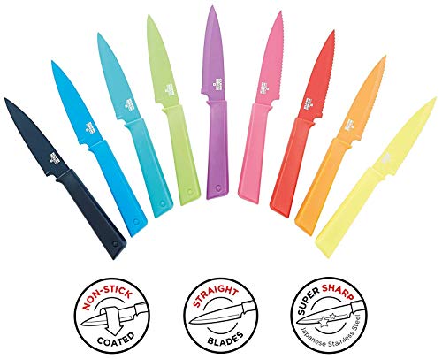 KUHN RIKON, Cuchillo de cocina antiadherente con funda de seguridad Colori +, 19 cm, Verde