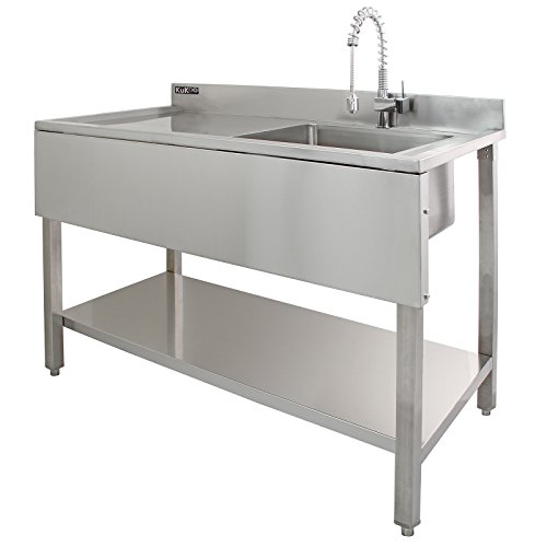 KUKOO Fregadero de Acero Inoxidable Industrial de Cocina 1 Cuba Muebles de Acero Inoxidable para Cocina | 120 cm x 60 cm x 90 cm