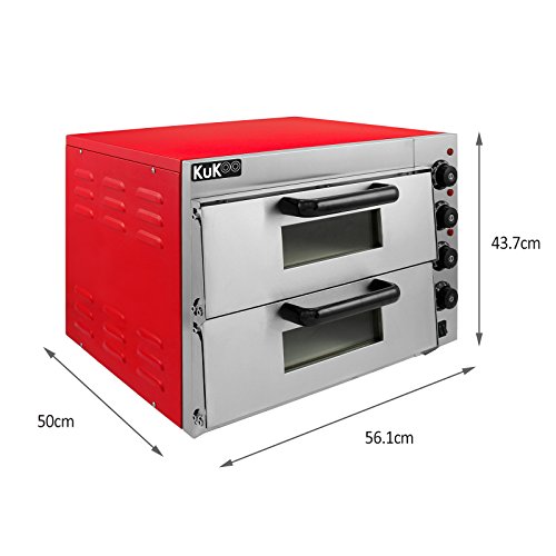 Kukoo - Horno de Pizza Eléctrico de 3KW Horno para Pizza con Cajón de Pizza Profesional Acero Inoxidable 350 ℃ Mini Horno de Sobremesa Un Solo Horno de Cocina Eléctrica 220V