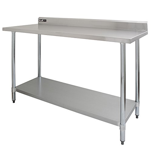 Kukoo -Mesa de Trabajo de Acero Inoxidable, Mesa de Cocina para gastronomía, Mesa de Acero Inoxidable con Estante Inferior Extra Grande Hostelería |152 cm, Capacidad de carga 250kg | 2 telas de microfibra