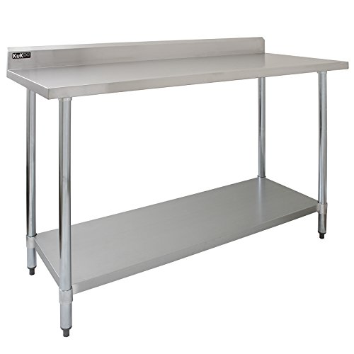 Kukoo -Mesa de Trabajo de Acero Inoxidable, Mesa de Cocina para gastronomía, Mesa de Acero Inoxidable con Estante Inferior Extra Grande Hostelería |152 cm, Capacidad de carga 250kg | 2 telas de microfibra