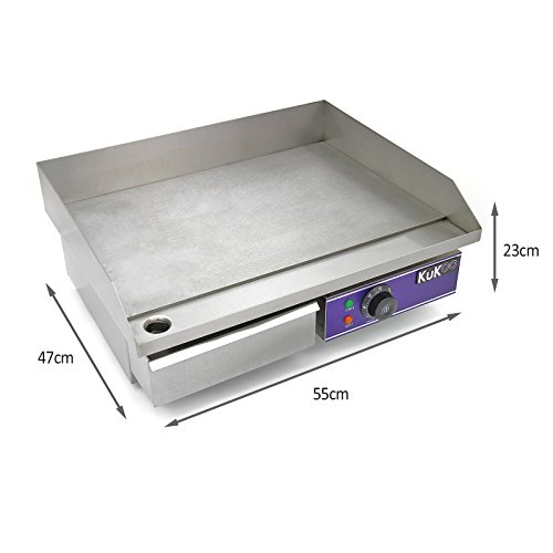 Kukoo - Plancha de Cocina Eléctrica 50cm de Acero Inoxidable Plancha de Grill