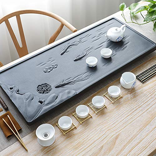 Kung Fu Tabla De Té De Piedra Natural Tabla De Té Rectangular Juego De Té Bandeja Mano-Tallado Negocios Ocio Tabla De Té (Color : Black, Size : 70 * 35 * 3cm)