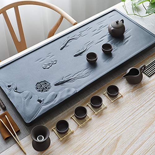 Kung Fu Tabla De Té De Piedra Natural Tabla De Té Rectangular Juego De Té Bandeja Mano-Tallado Negocios Ocio Tabla De Té (Color : Black, Size : 70 * 35 * 3cm)