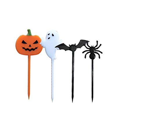 kungfu Mall 100 Piezas de decoración para Cupcakes de Halloween, decoración de Frutas, Palillos de decoración con Farol de Calabaza Fantasma, Esqueletos para niños, Fiesta temática de Halloween