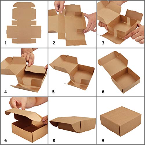 Kurtzy Caja Carton Craft Marrón (Pack de 50) - Medidas 12 x 12 x 5 cm - Cajas Automontables para Regalo - Caja Kraft para Fiestas, Cumpleaños, Bodas, Fiestas - Cajitas de Carton Reciclable