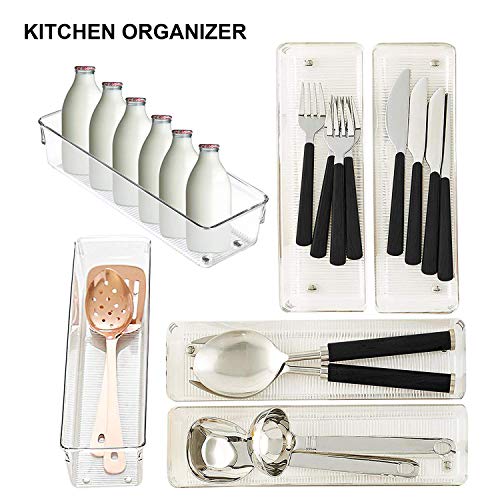 Kurtzy Pack 4 Bandeja Nevera Organizador de Frigorífico - Cestas Acrílico Transparente - Organizar Nevera Alacena y Cocina - Cajon Frigorifico Bandeja Organizar Baño – Congelador y Cajón (20cm)