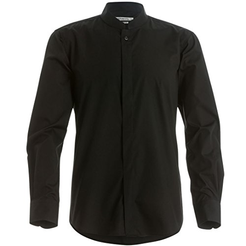 Kustom Kit - Camisa entallada de manga larga con cuello chino / mao Hombre Caballero - Trabajo/Fiesta/Verano (Extra Grande (XL)/Negro)