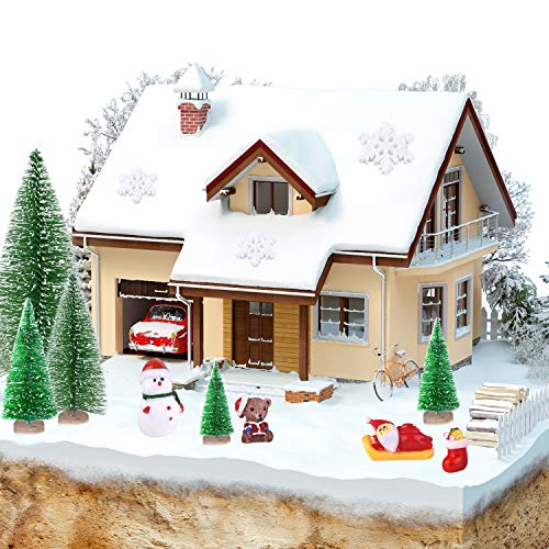 KUUQA 46Pcs Mini Navidad Village Trees Cepillo de Botella Árboles Sisal Árboles de Bosque nevado con Coronas navideñas para Decoraciones de Casas de Navidad, Modelos de Diorama