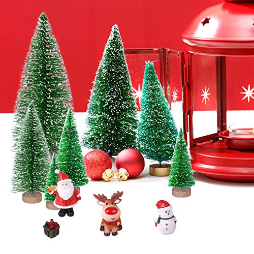 KUUQA 46Pcs Mini Navidad Village Trees Cepillo de Botella Árboles Sisal Árboles de Bosque nevado con Coronas navideñas para Decoraciones de Casas de Navidad, Modelos de Diorama