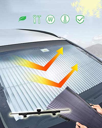 Kwak's Parasol Automática Plegable para el Coche Bloqueador de Rayos Solares Potente Ventosa Protección Solar para Enfriar el Coche Sombrilla Telescópica del Parabrisas del Coche(80 cm)