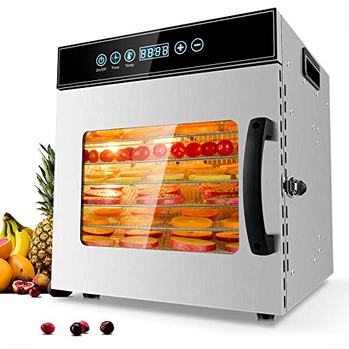 Kwasyo Deshidratador de Alimentos Acero Inoxidable Libre de BPA, Deshidratadora de Frutas y Verduras con Pantalla LCD, Temperatura 30-90℃, Temporizador, Deshidratador de Carne, Hierbas, Nueces, Yogurt