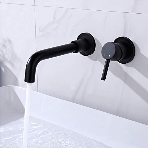 KWODE Grifo Oculta Lavabo, Pared Plana Moderna Grifo de Lavabo, Pared Montado Mural Mezclador del Fregadero Grifería de Sala de Baño de Cobre Caliente y Frío Diseño Latón 2 Agujeros