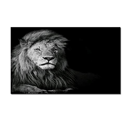 KWzEQ Gran león Blanco y Negro Lienzo póster Imagen de la Pared para Sala de Estar decoración Moderna Animal,Pintura sin Marco,60X108cm