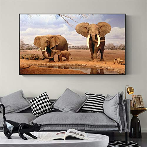 KWzEQ Imprimir en Lienzo Cartel de Elefante Africano y decoración del hogar de la Sala de estar50x75cmPintura sin Marco