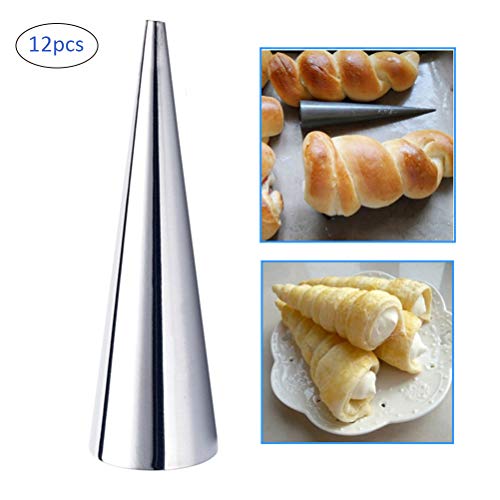 Kylewo Juego de 12 moldes para Hornear, moldes para hornos de Rollo de Acero Inoxidable para Hornear Moldes cónicos de Cono Croissant de pastelería danesa