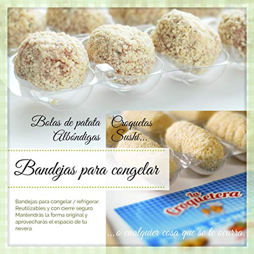 La Croquetera - Pack de 60 bandejas apilables y Reutilizables - para 600 masas (croquetas, albóndigas, Bolas, etc.) - 100% español : Patentado y Fabricado en España