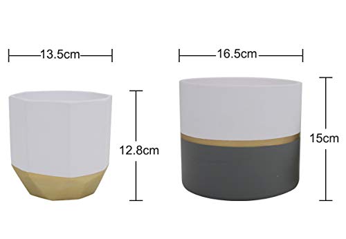La Jolíe Muse - Juego de 2 macetas de cerámica para interior y exterior, cerámica, blanco y gris, 16.5 x 15cm; 13.5 x 13cm; Set 2