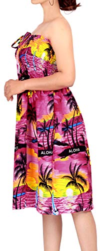 LA LEELA Vestido de la Tapa del Tubo de Cuello Halter Encubrir Maxi para Mujer Ropa de Playa Falda Hawaiana Damas Rosa_V650 ES TAMAÑO:32(2XS) - 44(XL)