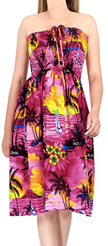 LA LEELA Vestido de la Tapa del Tubo de Cuello Halter Encubrir Maxi para Mujer Ropa de Playa Falda Hawaiana Damas Rosa_V650 ES TAMAÑO:32(2XS) - 44(XL)