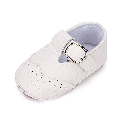 LACOFIA Zapatillas Antideslizantes para bebé niño Zapato Primeros Pasos de Cuero Suave de PU para bebé Blanco 12-18 Meses