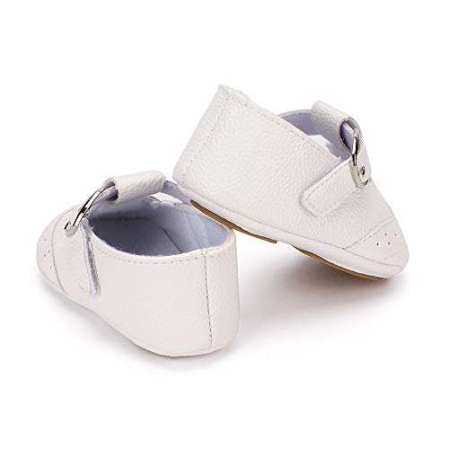 LACOFIA Zapatillas Antideslizantes para bebé niño Zapato Primeros Pasos de Cuero Suave de PU para bebé Blanco 12-18 Meses