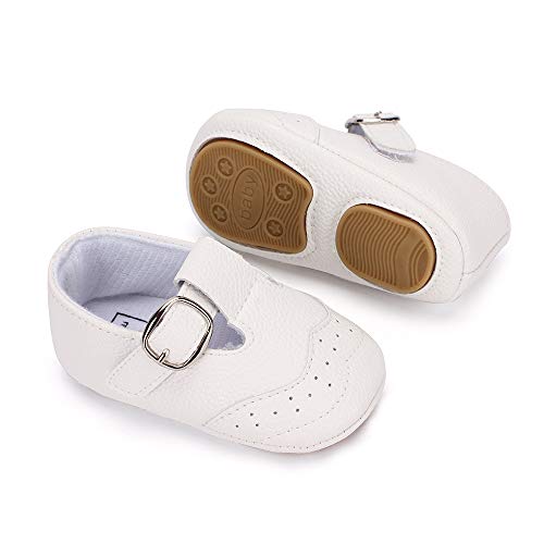 LACOFIA Zapatillas Antideslizantes para bebé niño Zapato Primeros Pasos de Cuero Suave de PU para bebé Blanco 12-18 Meses