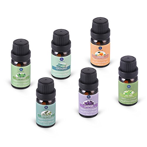 Lagunamoon Aceites Esenciales, Top 6 Set de Regalo de Aceites de Aromaterapia de Lavanda Eucalipto Hierba de Limón Menta Arból de Té y Naranja, Aceites Esenciales para Humidificadores 100% Puros