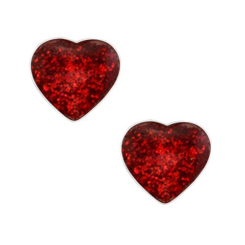 Laimons Pendientes para mujer Disco con forma de corazón Rojo Brillante Plata de ley 925