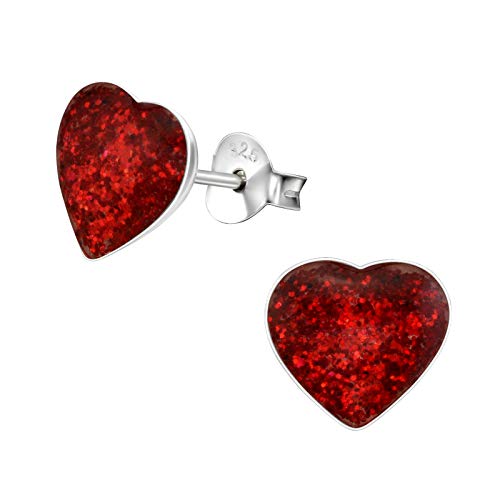 Laimons Pendientes para mujer Disco con forma de corazón Rojo Brillante Plata de ley 925