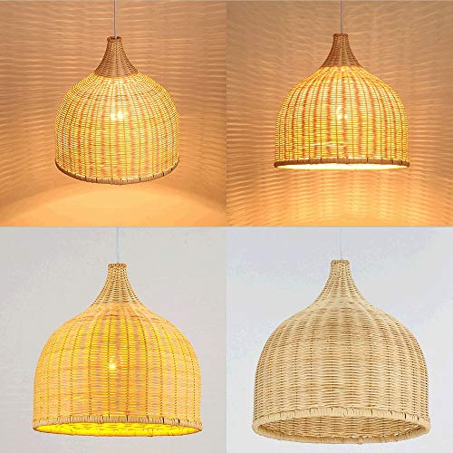 Lámpara colgante de mimbre, E27 Vintage Mano lámpara de ratán de bambú Sombra Colgante de luz de Techo para Restaurante salón Pasillo Dormitorio café iluminación Bambú Natural Y Rattan Araña de luces