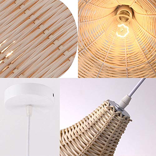 Lámpara colgante de mimbre, E27 Vintage Mano lámpara de ratán de bambú Sombra Colgante de luz de Techo para Restaurante salón Pasillo Dormitorio café iluminación Bambú Natural Y Rattan Araña de luces