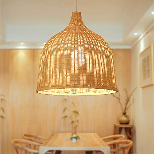 Lámpara colgante de mimbre, E27 Vintage Mano lámpara de ratán de bambú Sombra Colgante de luz de Techo para Restaurante salón Pasillo Dormitorio café iluminación Bambú Natural Y Rattan Araña de luces