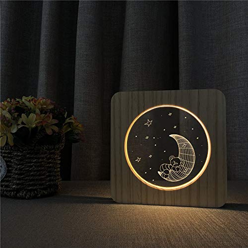 Lámpara de Grabado de Control de Interruptor de lámpara de Mesa de luz Nocturna de Madera acrílica para Regalo de Ventilador de Amigos