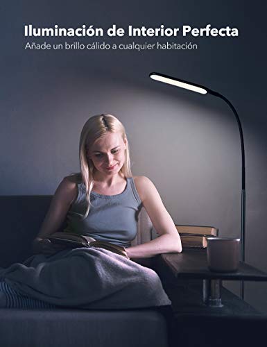 Lampara de pie LED Regulable TaoTronics Luz de Pie para Salon, Dormitorio, Estudio y Leer, Diseño Moderno, Luz cuidado Ojos, Bajo Consumo, Negro [Clase de eficiencia energética A]