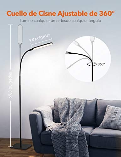 Lampara de pie LED Regulable TaoTronics Luz de Pie para Salon, Dormitorio, Estudio y Leer, Diseño Moderno, Luz cuidado Ojos, Bajo Consumo, Negro [Clase de eficiencia energética A]