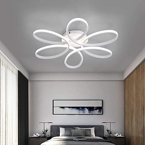 Lámpara de techo LED de 75 vatios Forma de flor creativa Lámpara de techo Pantalla de aluminio acrílico moderna y elegante, blanca mate Luz de techo Dormitorio L59cm * H11cm, luz blanca 6000K